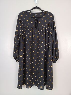 Madewell True Black & Yellow Gold Floral Tie-Waist Mini Dress in French Daisies